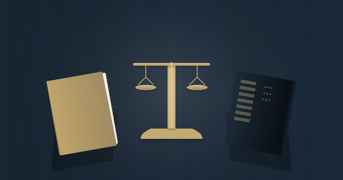 한국과 미국 법률 시스템을 비교하는 법률 문서 일러스트