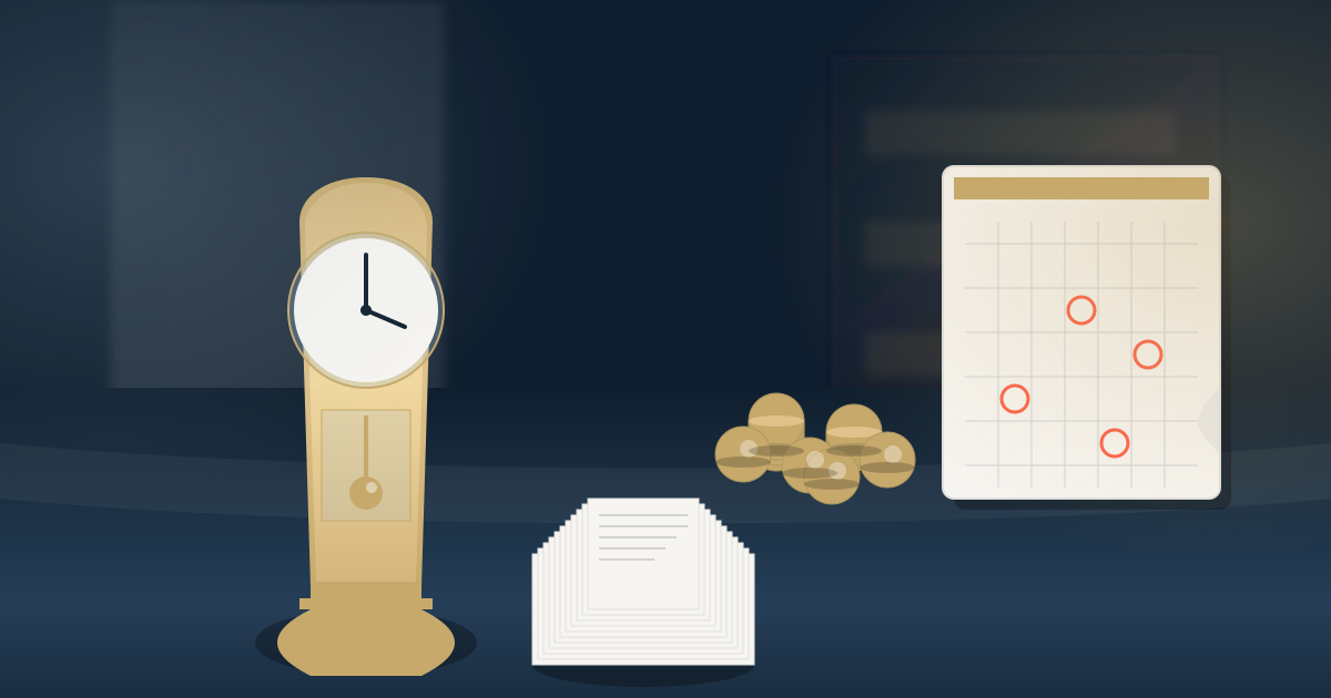 소송 진행 단계와 기간을 타임라인으로 정리한 법률 문서 일러스트